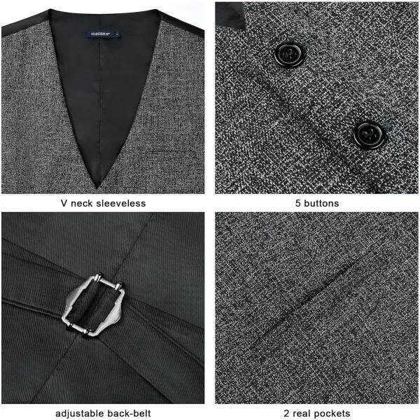 HISDERN Men's Suit Vest Plaid Dress Vest for Men Slim Fit Formal Business Waistcoat Tuxedo V-Ncek Solid Vest for Wedding