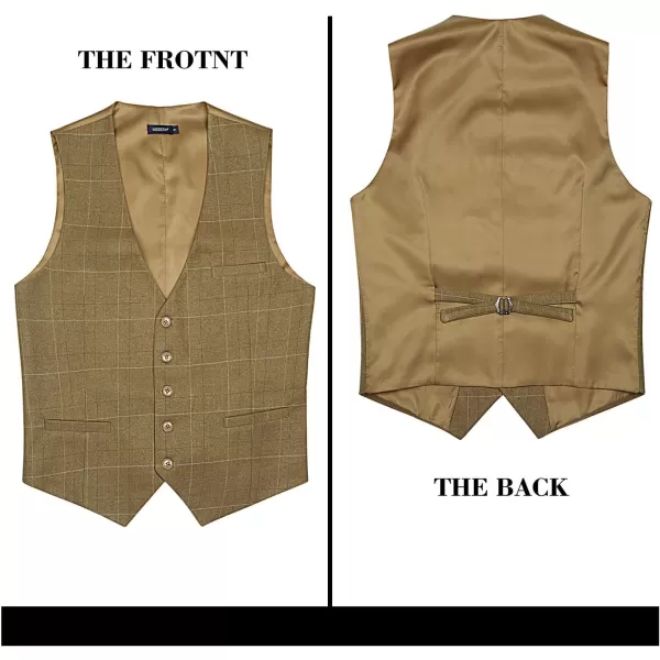 HISDERN Men's Suit Vest Plaid Dress Vest for Men Slim Fit Formal Business Waistcoat Tuxedo V-Ncek Solid Vest for Wedding