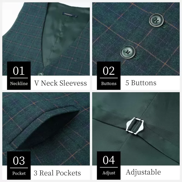 HISDERN Men's Suit Vest Plaid Dress Vest for Men Slim Fit Formal Business Waistcoat Tuxedo V-Ncek Solid Vest for Wedding