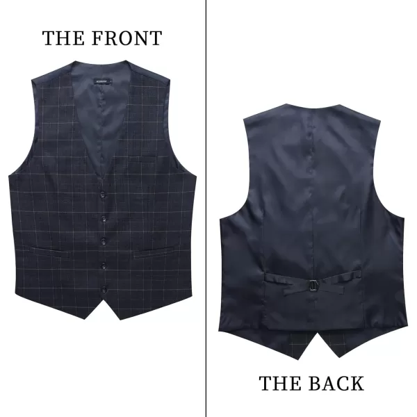 HISDERN Men's Suit Vest Plaid Dress Vest for Men Slim Fit Formal Business Waistcoat Tuxedo V-Ncek Solid Vest for Wedding