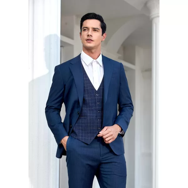 HISDERN Men's Suit Vest Plaid Dress Vest for Men Slim Fit Formal Business Waistcoat Tuxedo V-Ncek Solid Vest for Wedding