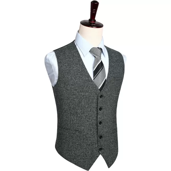 HISDERN Men's Suit Vest Plaid Dress Vest for Men Slim Fit Formal Business Waistcoat Tuxedo V-Ncek Solid Vest for Wedding