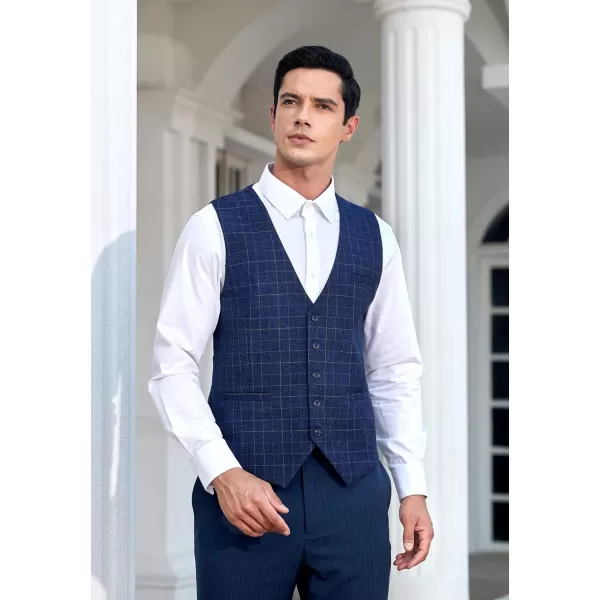 HISDERN Men's Suit Vest Plaid Dress Vest for Men Slim Fit Formal Business Waistcoat Tuxedo V-Ncek Solid Vest for Wedding
