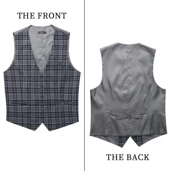 HISDERN Men's Suit Vest Plaid Dress Vest for Men Slim Fit Formal Business Waistcoat Tuxedo V-Ncek Solid Vest for Wedding