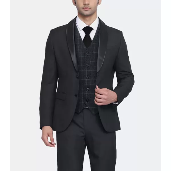 HISDERN Men's Suit Vest Plaid Dress Vest for Men Slim Fit Formal Business Waistcoat Tuxedo V-Ncek Solid Vest for Wedding