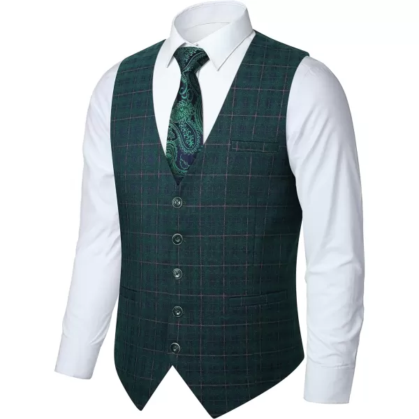 HISDERN Men's Suit Vest Plaid Dress Vest for Men Slim Fit Formal Business Waistcoat Tuxedo V-Ncek Solid Vest for Wedding