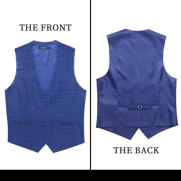 HISDERN Men's Suit Vest Plaid Dress Vest for Men Slim Fit Formal Business Waistcoat Tuxedo V-Ncek Solid Vest for Wedding