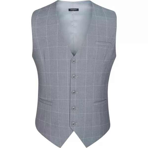 HISDERN Men's Suit Vest Plaid Dress Vest for Men Slim Fit Formal Business Waistcoat Tuxedo V-Ncek Solid Vest for Wedding