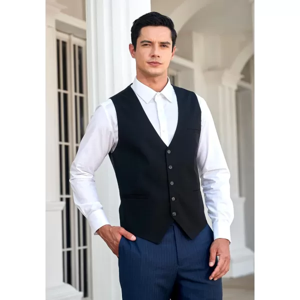 HISDERN Men's Suit Vest Plaid Dress Vest for Men Slim Fit Formal Business Waistcoat Tuxedo V-Ncek Solid Vest for Wedding