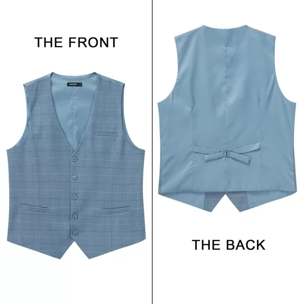 HISDERN Men's Suit Vest Plaid Dress Vest for Men Slim Fit Formal Business Waistcoat Tuxedo V-Ncek Solid Vest for Wedding