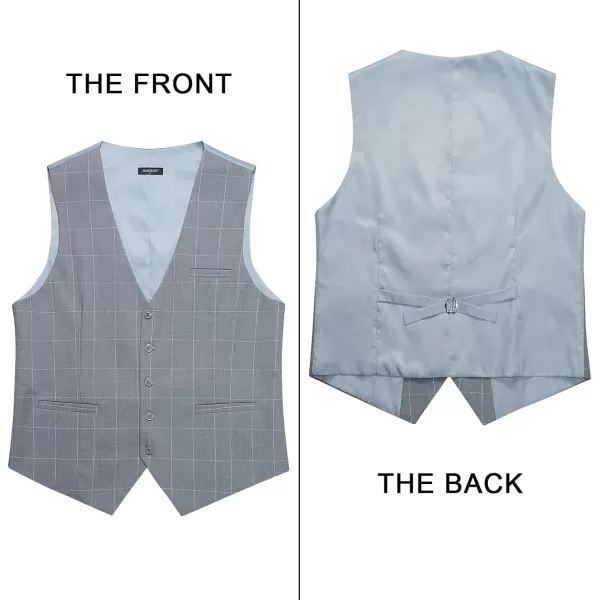 HISDERN Men's Suit Vest Plaid Dress Vest for Men Slim Fit Formal Business Waistcoat Tuxedo V-Ncek Solid Vest for Wedding