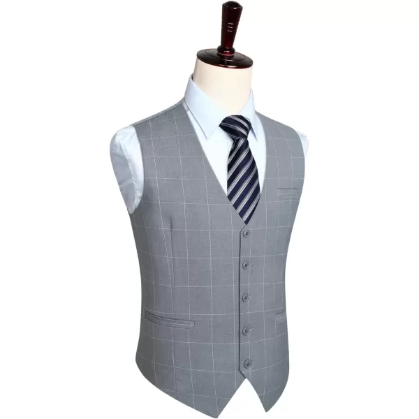 HISDERN Men's Suit Vest Plaid Dress Vest for Men Slim Fit Formal Business Waistcoat Tuxedo V-Ncek Solid Vest for Wedding