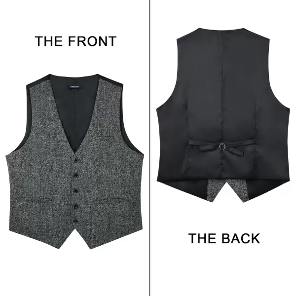 HISDERN Men's Suit Vest Plaid Dress Vest for Men Slim Fit Formal Business Waistcoat Tuxedo V-Ncek Solid Vest for Wedding