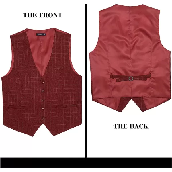 HISDERN Men's Suit Vest Plaid Dress Vest for Men Slim Fit Formal Business Waistcoat Tuxedo V-Ncek Solid Vest for Wedding