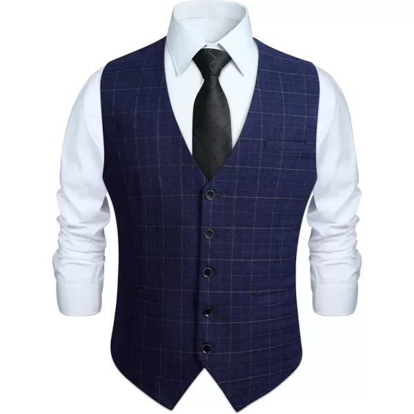 HISDERN Men's Suit Vest Plaid Dress Vest for Men Slim Fit Formal Business Waistcoat Tuxedo V-Ncek Solid Vest for Wedding