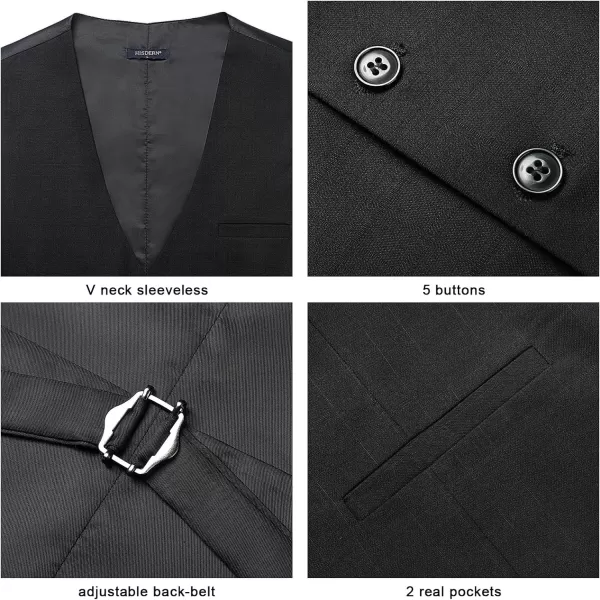 HISDERN Men's Suit Vest Plaid Dress Vest for Men Slim Fit Formal Business Waistcoat Tuxedo V-Ncek Solid Vest for Wedding