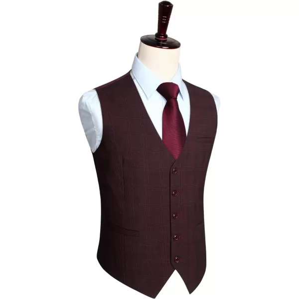 HISDERN Men's Suit Vest Plaid Dress Vest for Men Slim Fit Formal Business Waistcoat Tuxedo V-Ncek Solid Vest for Wedding