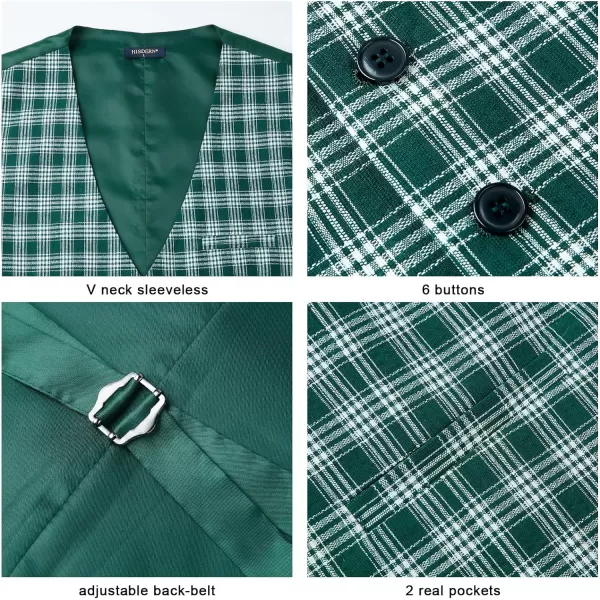 HISDERN Men's Suit Vest Plaid Dress Vest for Men Slim Fit Formal Business Waistcoat Tuxedo V-Ncek Solid Vest for Wedding