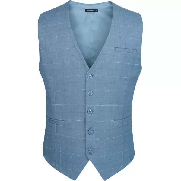 HISDERN Men's Suit Vest Plaid Dress Vest for Men Slim Fit Formal Business Waistcoat Tuxedo V-Ncek Solid Vest for Wedding