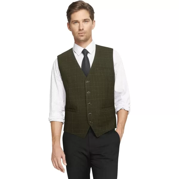 HISDERN Men's Suit Vest Plaid Dress Vest for Men Slim Fit Formal Business Waistcoat Tuxedo V-Ncek Solid Vest for Wedding