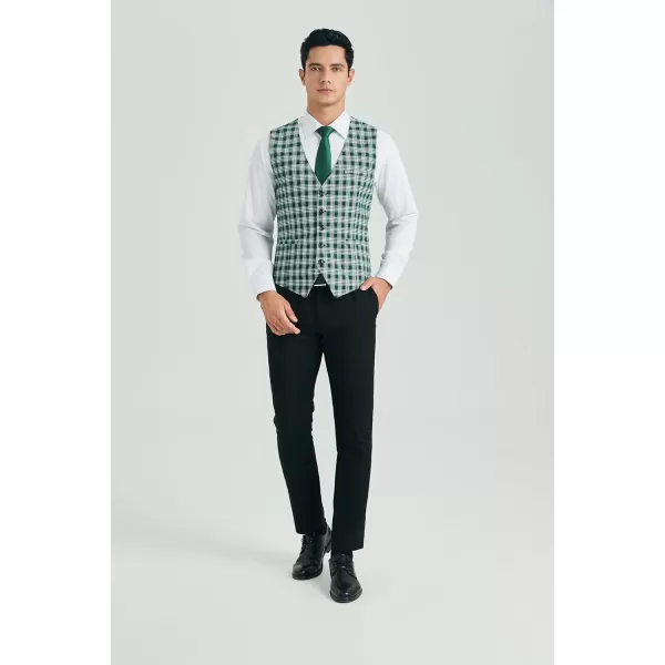 HISDERN Men's Suit Vest Plaid Dress Vest for Men Slim Fit Formal Business Waistcoat Tuxedo V-Ncek Solid Vest for Wedding