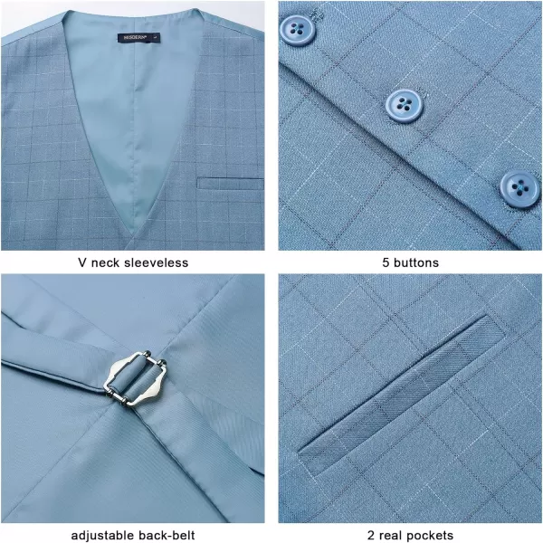 HISDERN Men's Suit Vest Plaid Dress Vest for Men Slim Fit Formal Business Waistcoat Tuxedo V-Ncek Solid Vest for Wedding