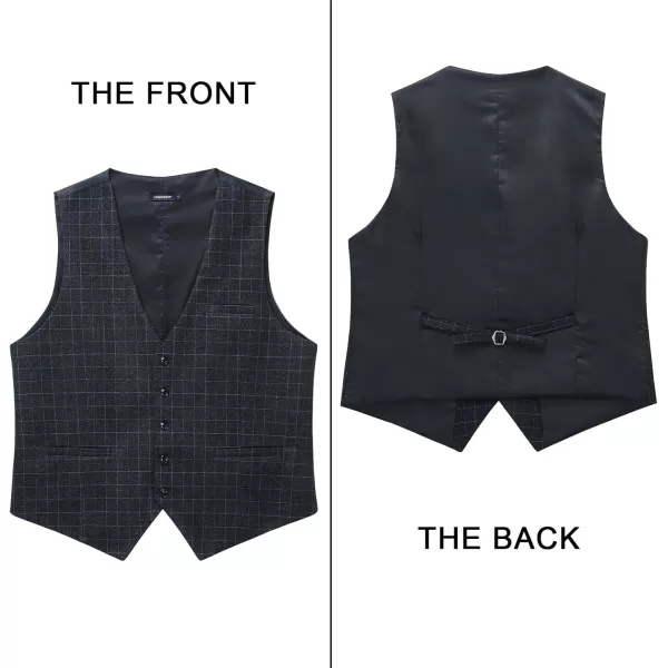 HISDERN Men's Suit Vest Plaid Dress Vest for Men Slim Fit Formal Business Waistcoat Tuxedo V-Ncek Solid Vest for Wedding