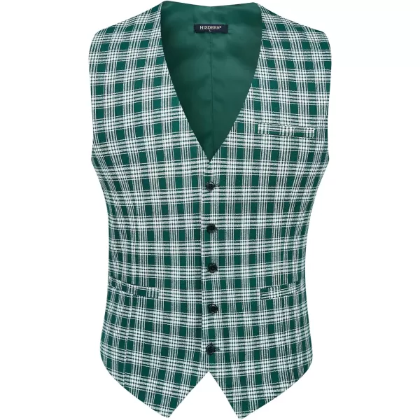 HISDERN Men's Suit Vest Plaid Dress Vest for Men Slim Fit Formal Business Waistcoat Tuxedo V-Ncek Solid Vest for Wedding