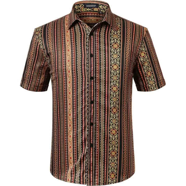 HISDERN Men's Summer Tropical Shirts Short Sleeve Hawaiian Button Down Retro Shirts Striped Casual Beach 70S Vacation
