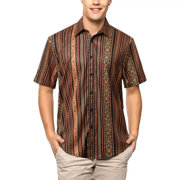 HISDERN Men's Summer Tropical Shirts Short Sleeve Hawaiian Button Down Retro Shirts Striped Casual Beach 70S Vacation