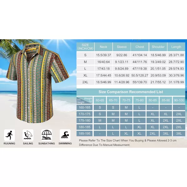 HISDERN Men's Summer Tropical Shirts Short Sleeve Hawaiian Button Down Retro Shirts Striped Casual Beach 70S Vacation