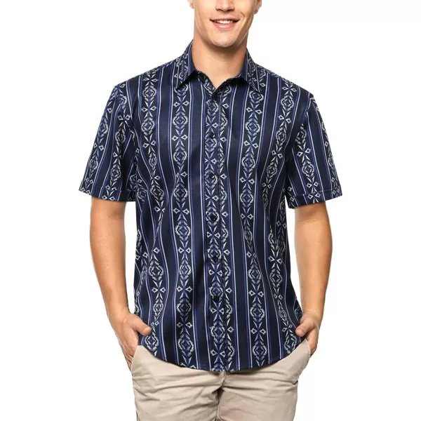 HISDERN Men's Summer Tropical Shirts Short Sleeve Hawaiian Button Down Retro Shirts Striped Casual Beach 70S Vacation