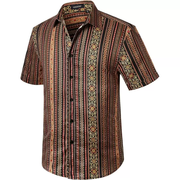 HISDERN Men's Summer Tropical Shirts Short Sleeve Hawaiian Button Down Retro Shirts Striped Casual Beach 70S Vacation