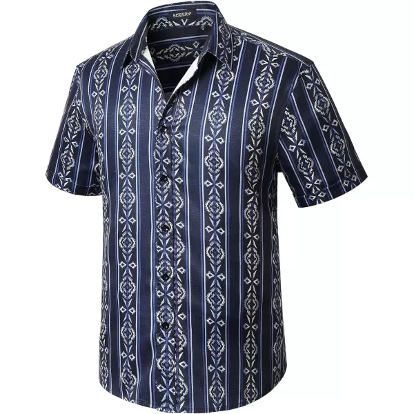 HISDERN Men's Summer Tropical Shirts Short Sleeve Hawaiian Button Down Retro Shirts Striped Casual Beach 70S Vacation