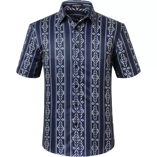 HISDERN Men's Summer Tropical Shirts Short Sleeve Hawaiian Button Down Retro Shirts Striped Casual Beach 70S Vacation