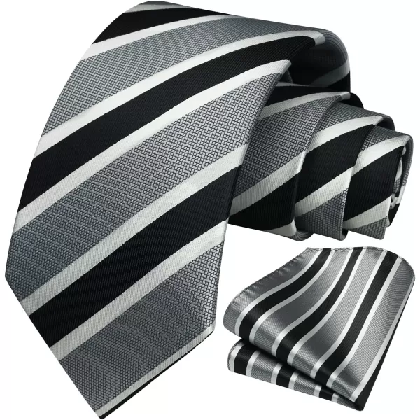 HISDERN Mens Tie Striped Ties and Handkerchief Set Business Formal Woven Pocket Square Wedding College Stripe Necktie