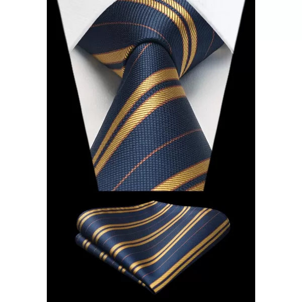 HISDERN Mens Tie Striped Ties and Handkerchief Set Business Formal Woven Pocket Square Wedding College Stripe Necktie