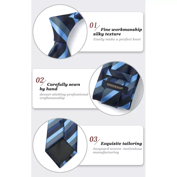 HISDERN Mens Tie Striped Ties and Handkerchief Set Business Formal Woven Pocket Square Wedding College Stripe Necktie