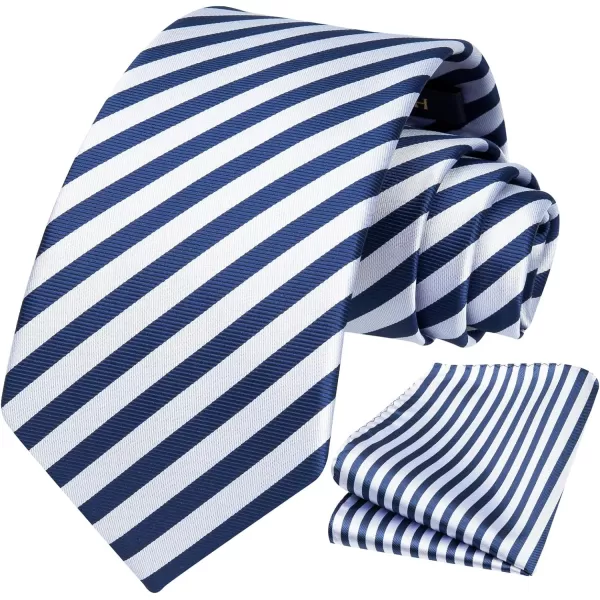 HISDERN Mens Tie Striped Ties and Handkerchief Set Business Formal Woven Pocket Square Wedding College Stripe Necktie