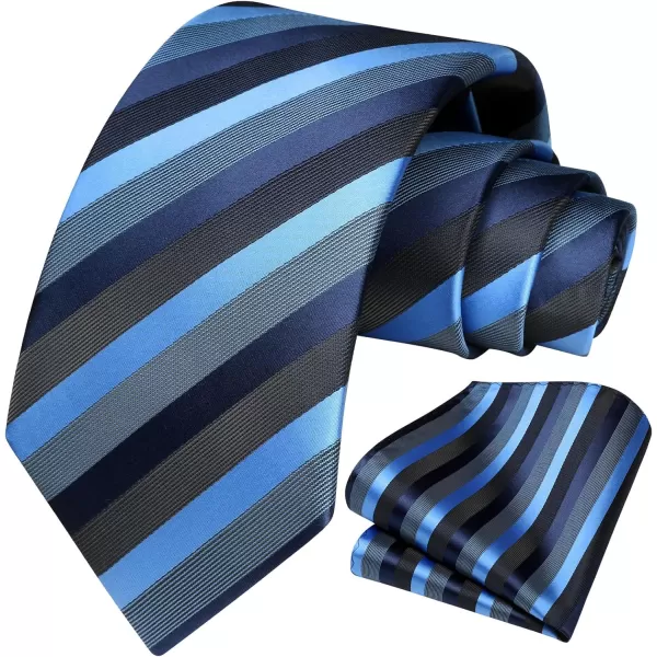 HISDERN Mens Tie Striped Ties and Handkerchief Set Business Formal Woven Pocket Square Wedding College Stripe Necktie