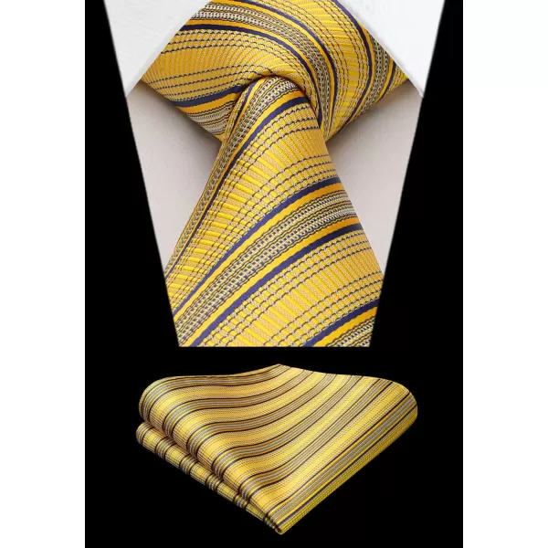 HISDERN Mens Tie Striped Ties and Handkerchief Set Business Formal Woven Pocket Square Wedding College Stripe Necktie