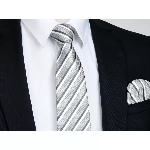 HISDERN Mens Tie Striped Ties and Handkerchief Set Business Formal Woven Pocket Square Wedding College Stripe Necktie