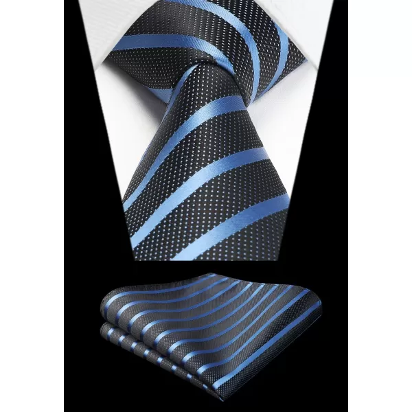 HISDERN Mens Tie Striped Ties and Handkerchief Set Business Formal Woven Pocket Square Wedding College Stripe Necktie