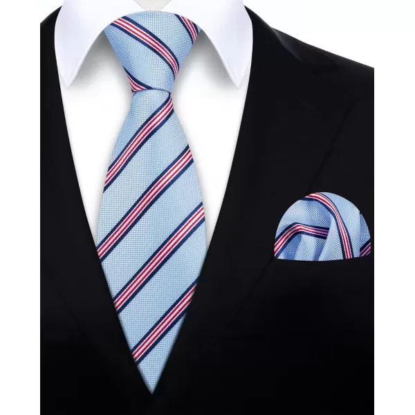HISDERN Mens Tie Striped Ties and Handkerchief Set Business Formal Woven Pocket Square Wedding College Stripe Necktie