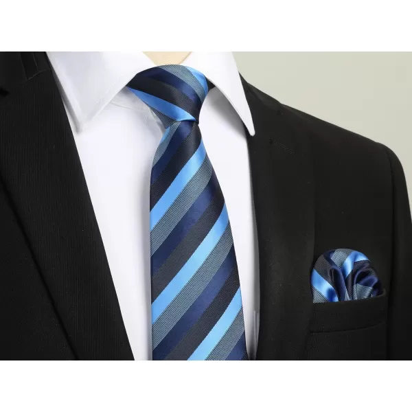 HISDERN Mens Tie Striped Ties and Handkerchief Set Business Formal Woven Pocket Square Wedding College Stripe Necktie