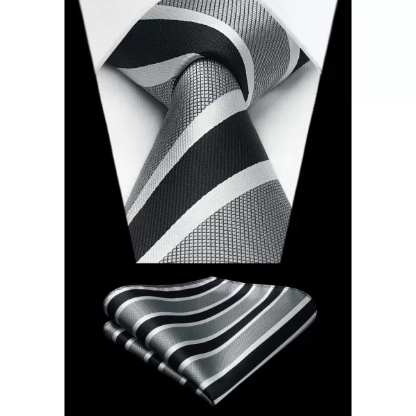 HISDERN Mens Tie Striped Ties and Handkerchief Set Business Formal Woven Pocket Square Wedding College Stripe Necktie