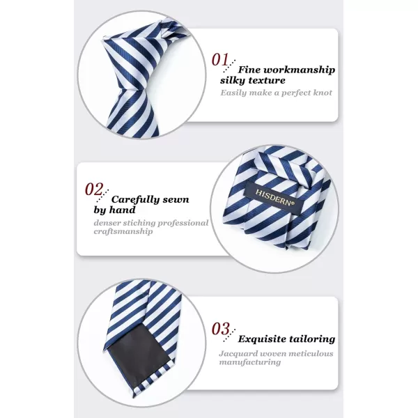 HISDERN Mens Tie Striped Ties and Handkerchief Set Business Formal Woven Pocket Square Wedding College Stripe Necktie