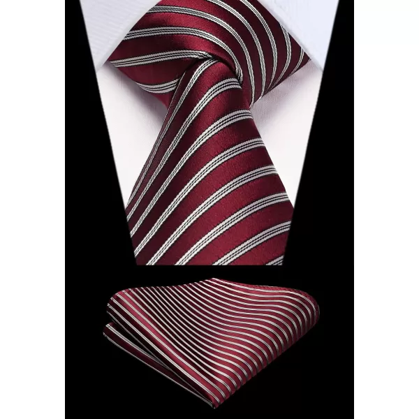 HISDERN Mens Tie Striped Ties and Handkerchief Set Business Formal Woven Pocket Square Wedding College Stripe Necktie
