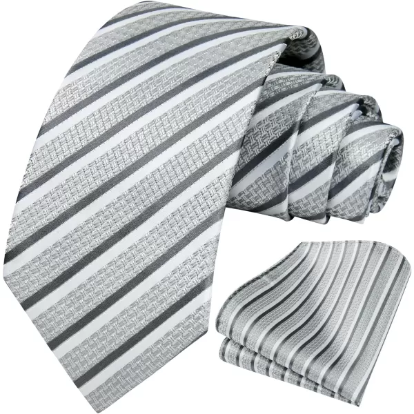 HISDERN Mens Tie Striped Ties and Handkerchief Set Business Formal Woven Pocket Square Wedding College Stripe Necktie