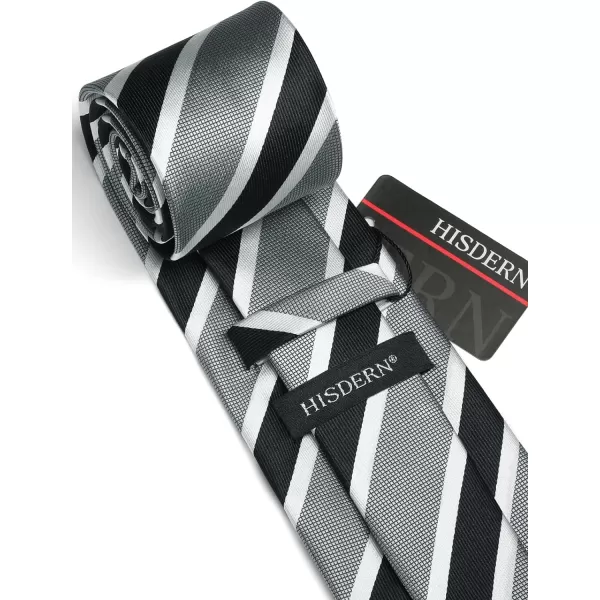 HISDERN Mens Tie Striped Ties and Handkerchief Set Business Formal Woven Pocket Square Wedding College Stripe Necktie